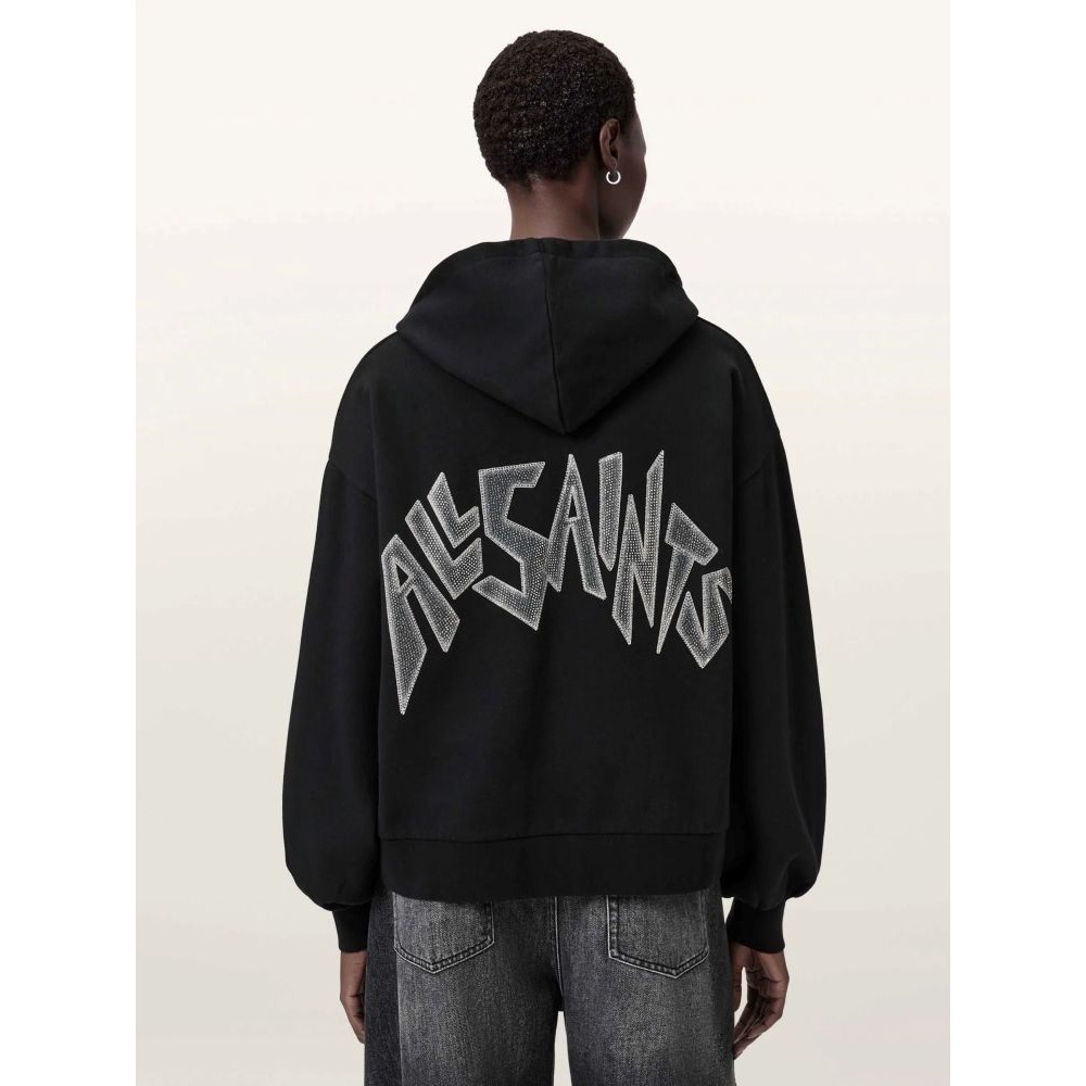 AllSaints Rhian Rhinestone Logo Hoodie Black NWT Size size S Rare Embellished
